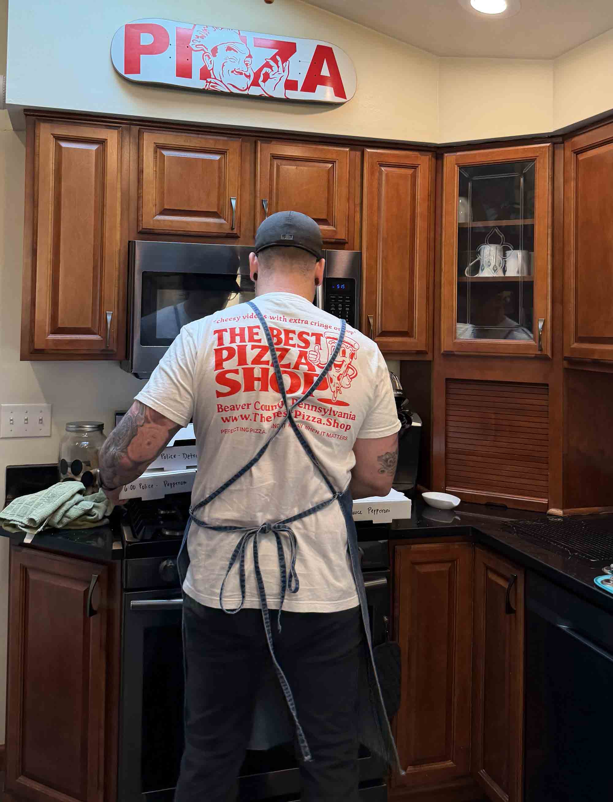 Jesse Wisinski making pizza in Beaver County, Pennsylvania